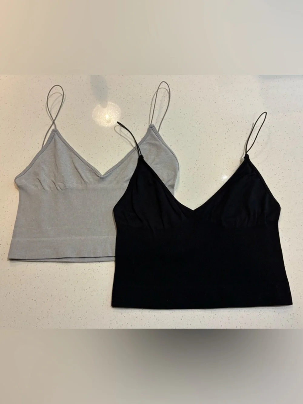 Free People | Ribbed V-Neck Brami Tank Tops - Set of 2 - Black & Light Gray XS/S